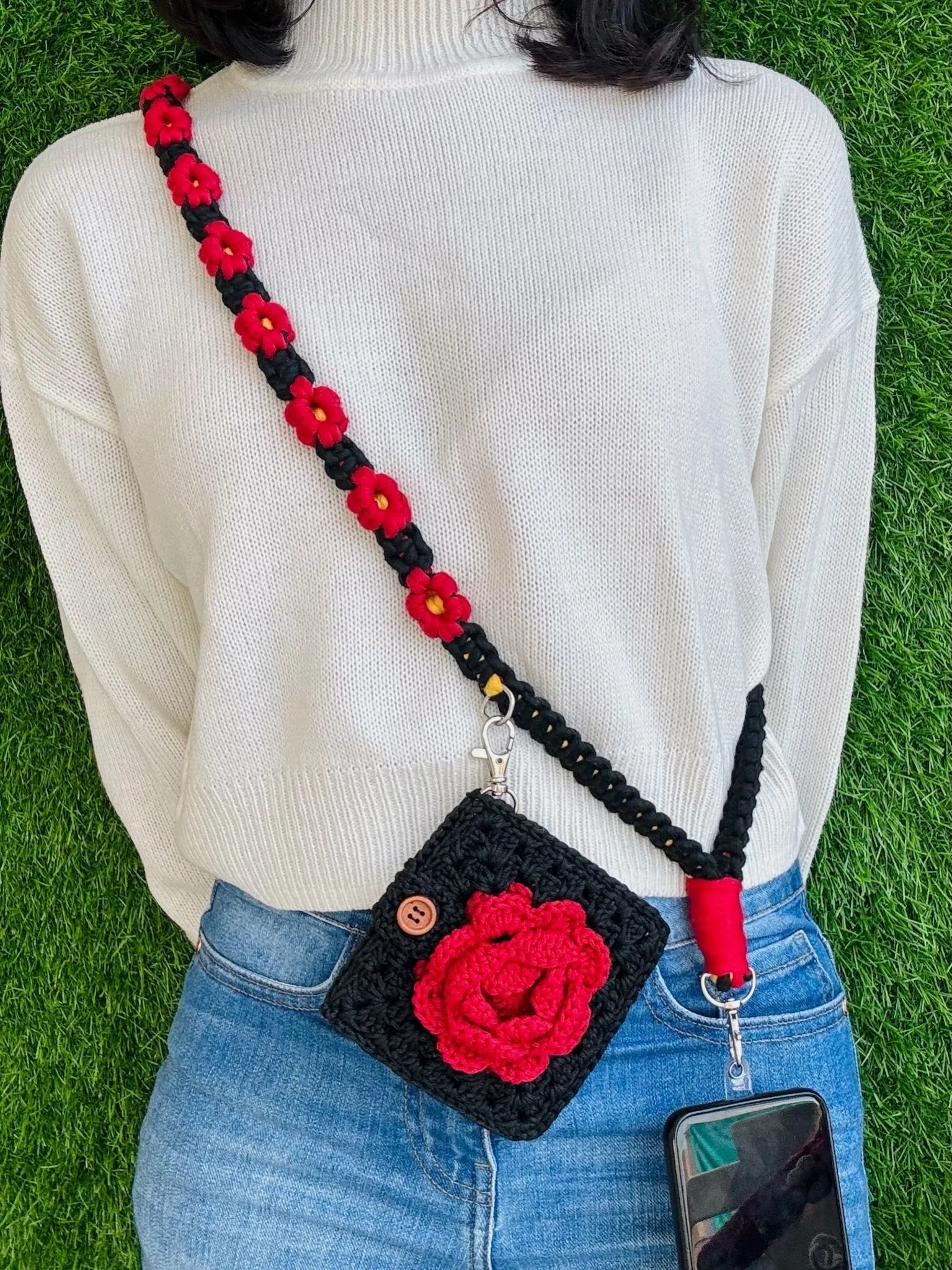 Phone Sling Belt with Rose Wallet