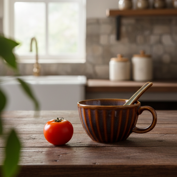 Brown Soup Bowl with Spoon