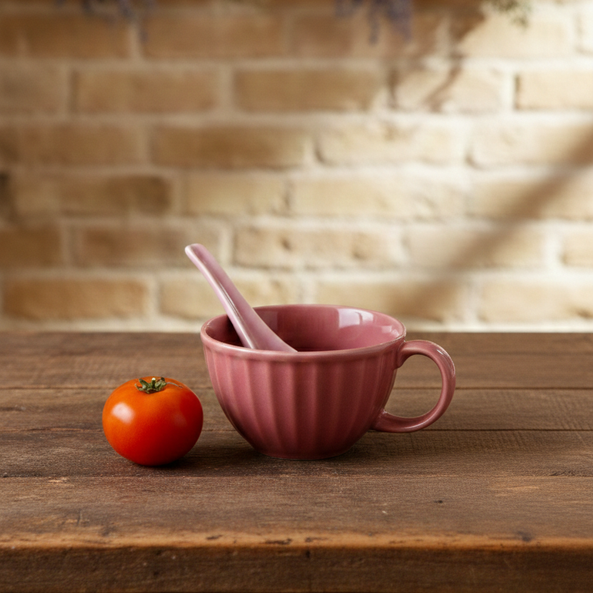 Pink Soup Bowl with Spoon