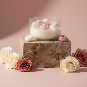 Blush Bloom Floral Glass Bowl Candle